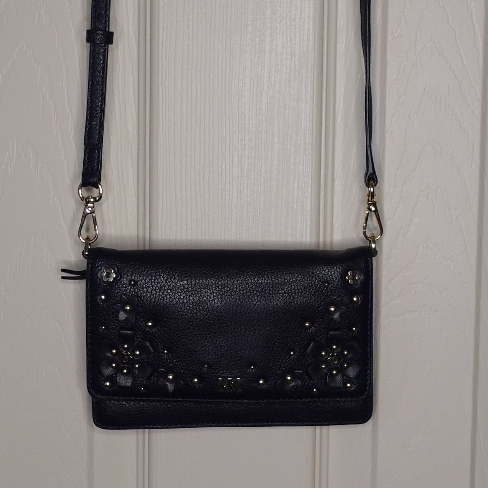 Michael Kors- Crossbody Flower Wallet- Dark Blue